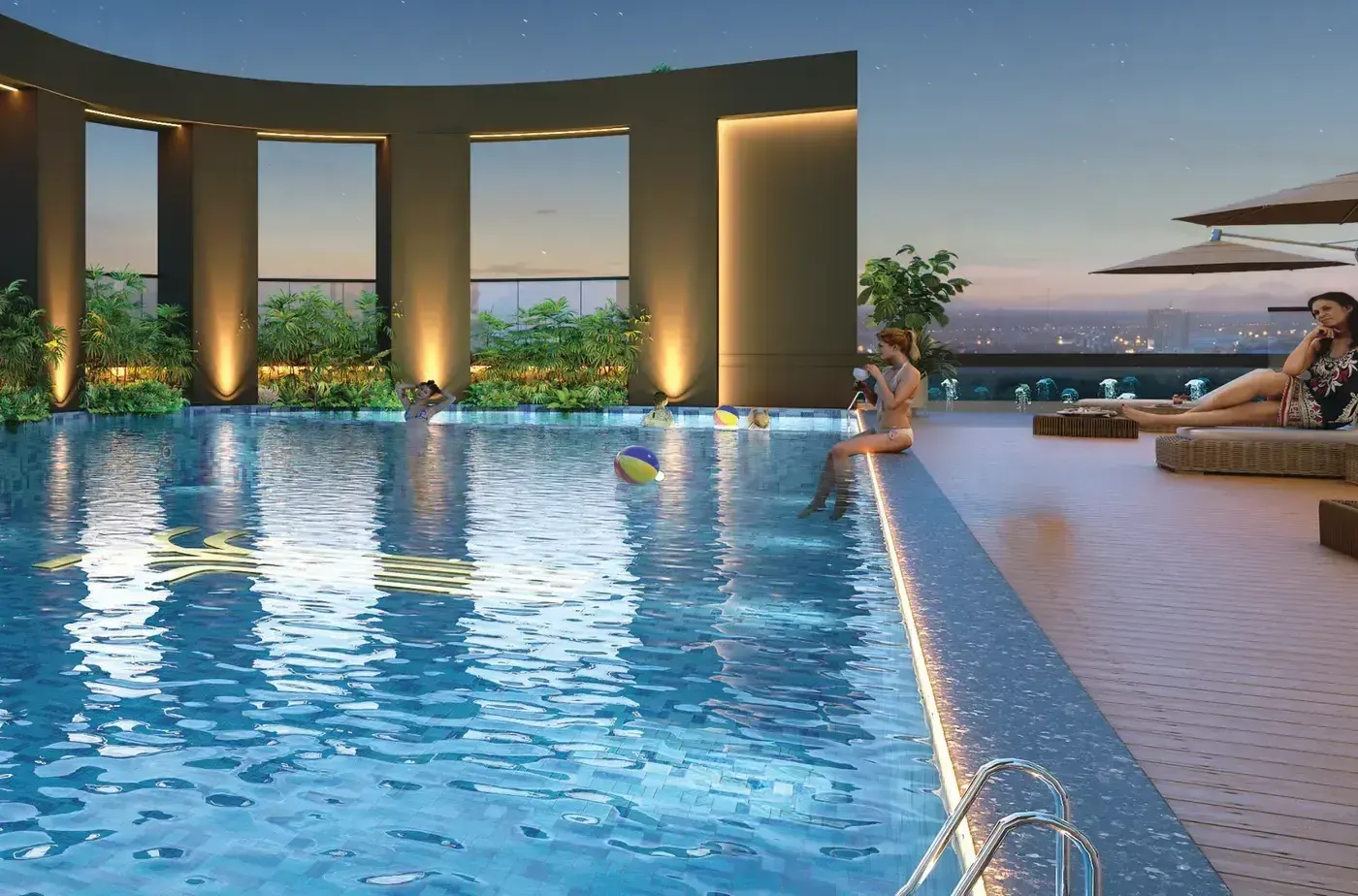 Rooftop infinity pool at Venkatesh Tresor