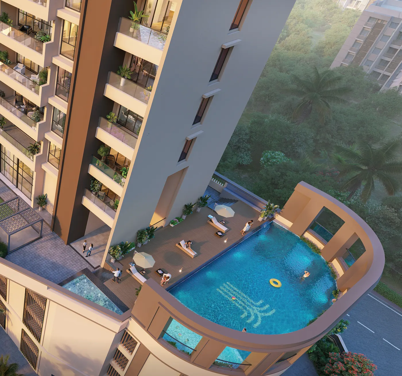 Pool deck from above at Venkatesh Tresor