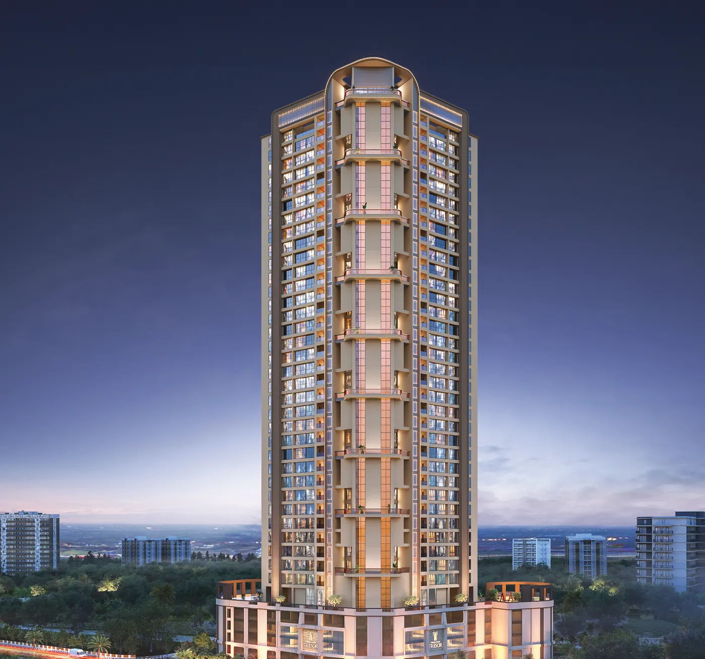 Venkatesh Tresor 33-storey tower at night – Venkatesh Tresor